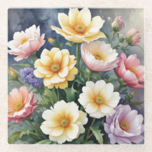 Farbenfrohe Blume Elegante Wasserfarben-Malerei Glasuntersetzer