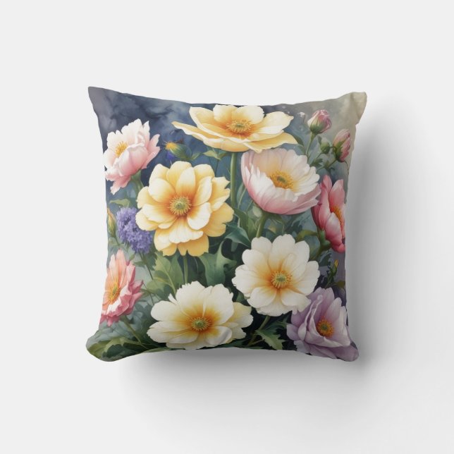 Farbenfrohe Blume Elegante Wasserfarben-Malerei Kissen (Vorderseite)
