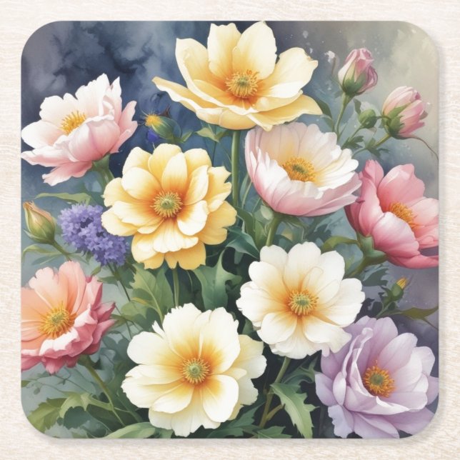 Farbenfrohe Blume Elegante Wasserfarben-Malerei Rechteckiger Pappuntersetzer (Vorderseite)