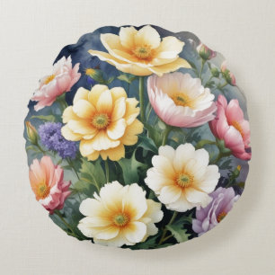Farbenfrohe Blume Elegante Wasserfarben-Malerei Rundes Kissen