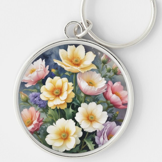 Farbenfrohe Blume Elegante Wasserfarben-Malerei Schlüsselanhänger (Vorne)