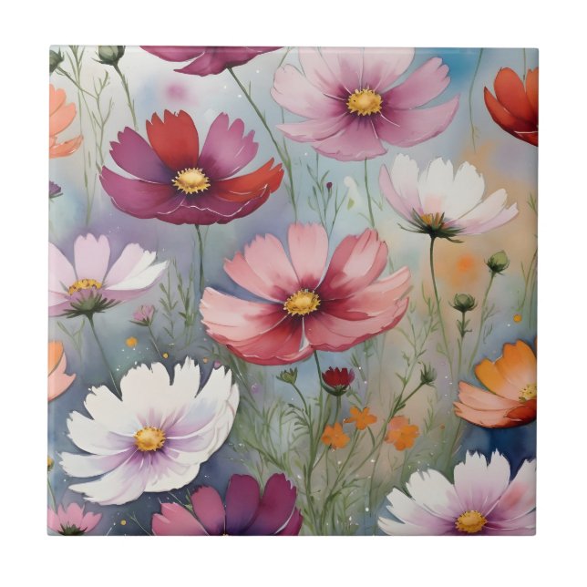 Farbenfrohe Blume Fliese (Vorderseite)