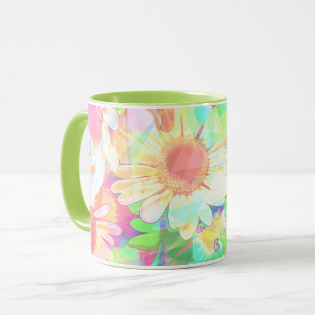 Farbenfrohe Blume fröhlich Tasse (Vorderseite Links)