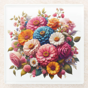 Farbenfrohe Blume/Frühling Zinnia/Rose Glasuntersetzer