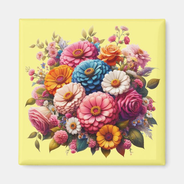 Farbenfrohe Blume/Frühling Zinnia/Rose Magnet (Vorne)