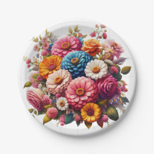 Farbenfrohe Blume/Frühling Zinnia/Rose Pappteller