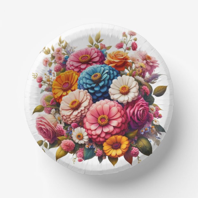 Farbenfrohe Blume/Frühling Zinnia/Rose Pappteller (Vorderseite)