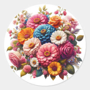 Farbenfrohe Blume/Frühling Zinnia/Rose Runder Aufkleber