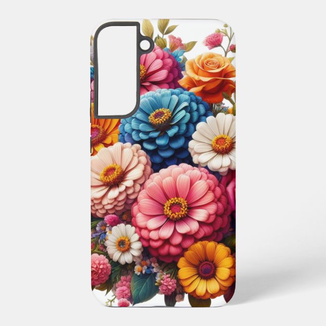 Farbenfrohe Blume/Frühling Zinnia/Rose Samsung Galaxy Hülle (Rückseite)
