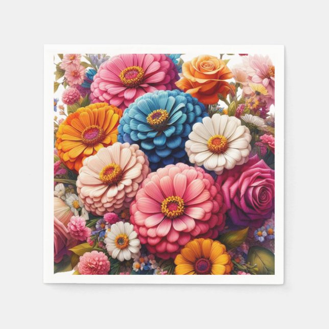 Farbenfrohe Blume/Frühling Zinnia/Rose Serviette (Vorderseite)