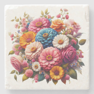Farbenfrohe Blume/Frühling Zinnia/Rose Steinuntersetzer