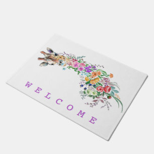 Farbenfrohe Blume Giraffe Doormat - Willkommen Fußmatte