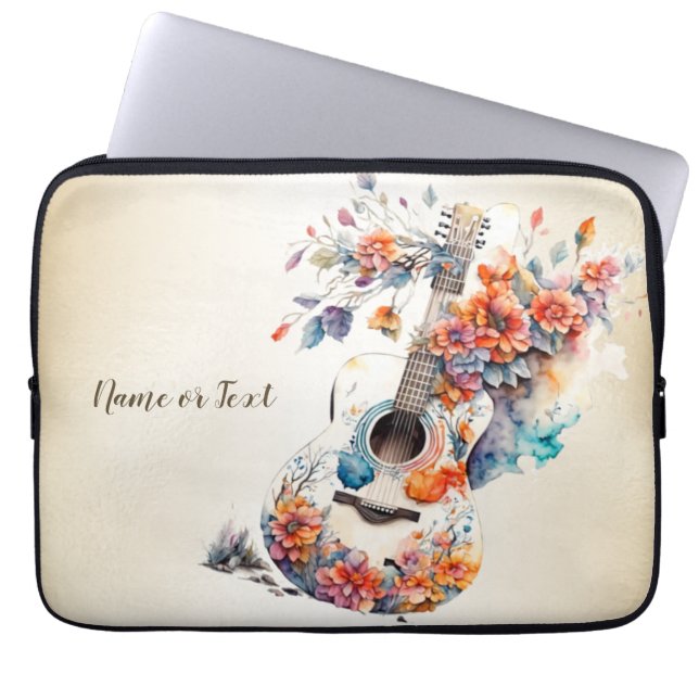 Farbenfrohe Blume Gitarrenmusik Instrument Elegant Laptopschutzhülle (Vorderseite)