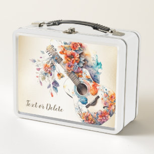 Farbenfrohe Blume Gitarrenmusik Instrument Elegant Metall Brotdose