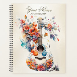 Farbenfrohe Blume Gitarrenmusik Instrument Elegant Planer