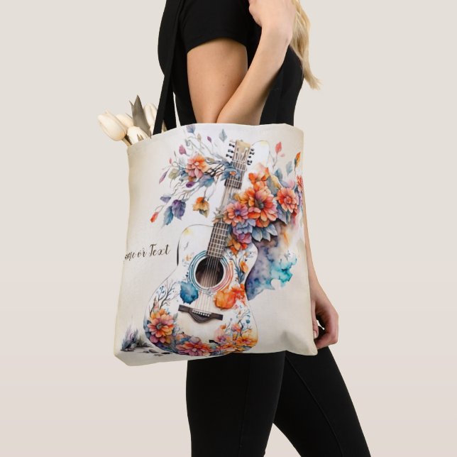 Farbenfrohe Blume Gitarrenmusik Instrument Elegant Tasche (Von Nahem)
