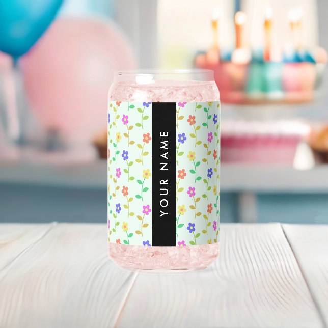 Farbenfrohe Blume, hellgrüner Hintergrund, schwarz Dosenglas (Insitu (Baby Party))
