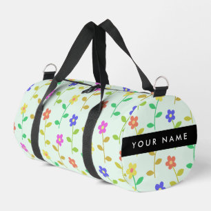 Farbenfrohe Blume, hellgrüner Hintergrund, schwarz Duffle Bag