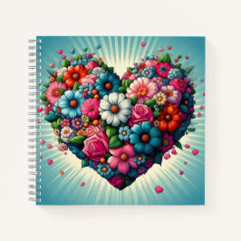 Farbenfrohe Blume Herz! Notizbuch