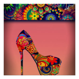 Farbenfrohe Blume High Heel Poster