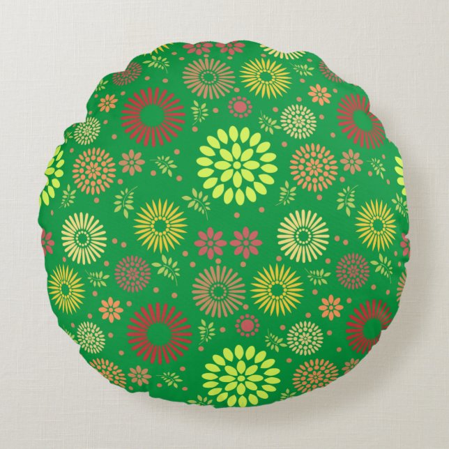 Farbenfrohe Blume in warmen Farbtönen Rundes Kissen (Vorderseite)