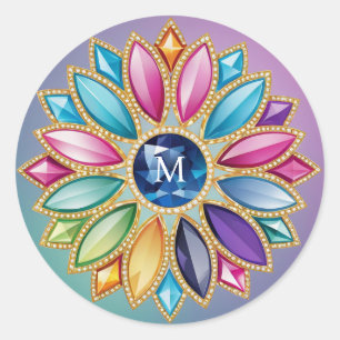 Farbenfrohe Blume Jewel Runder Aufkleber