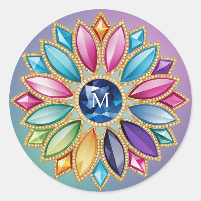 Farbenfrohe Blume Jewel Runder Aufkleber (Vorderseite)
