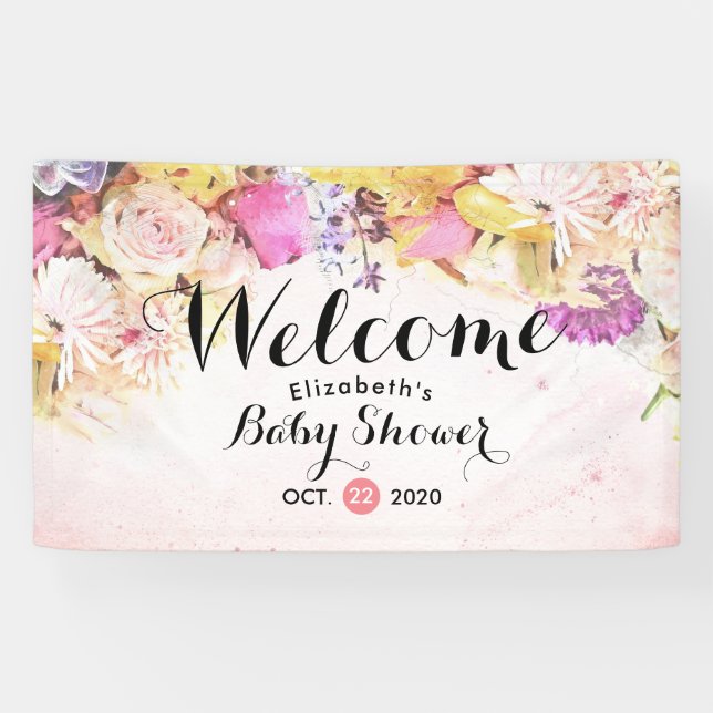 Farbenfrohe Blume Kinderdusche Willkommen Banner (Horizontal)