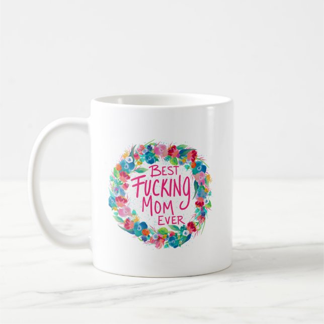 Farbenfrohe Blume Kranz Beste F*Mama je Kaffeetasse (Links)
