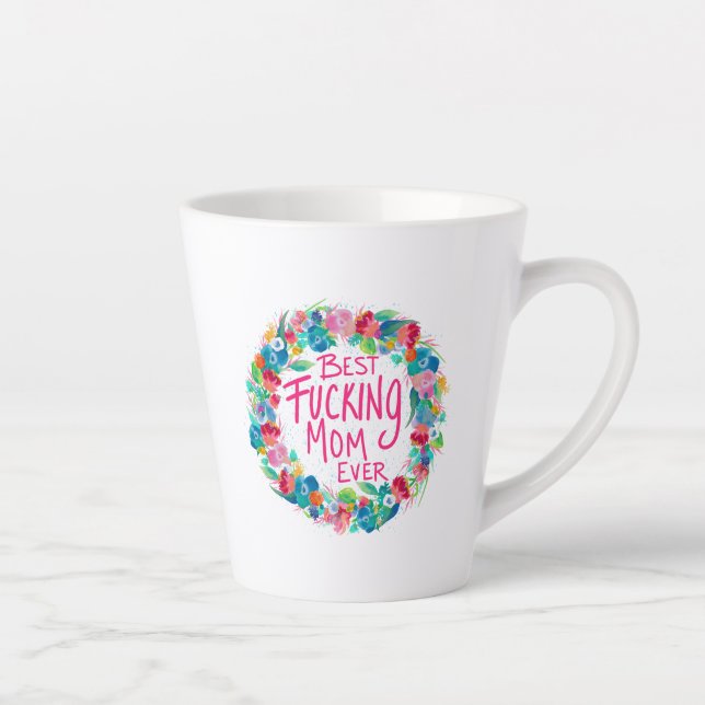 Farbenfrohe Blume Kranz Beste F*Mama je Milchtasse (Rechts)