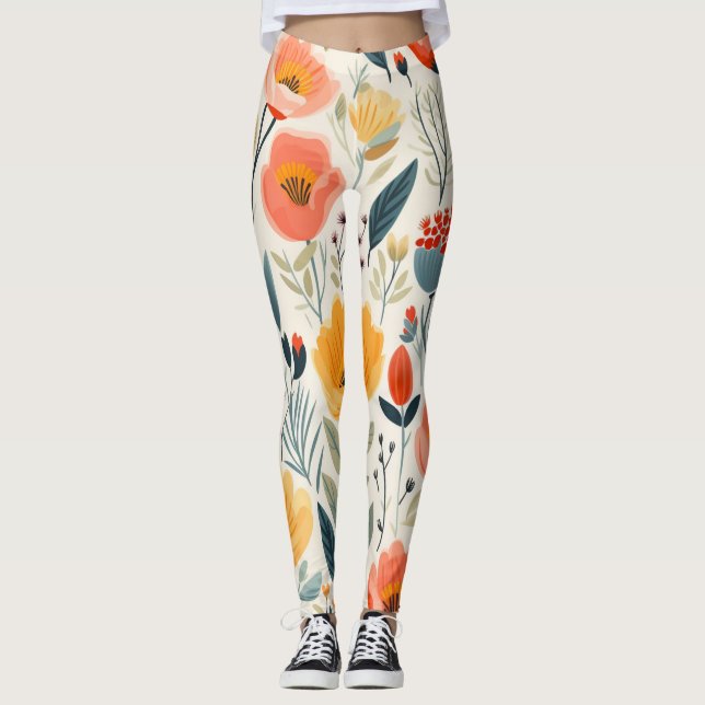 Farbenfrohe Blume Kunst Leggings (Vorderseite)