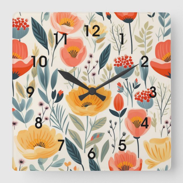 Farbenfrohe Blume Kunst Quadratische Wanduhr (Vorderseite)