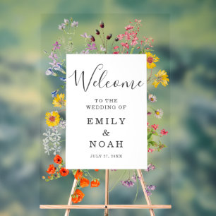Farbenfrohe Blume Land Hochzeit Willkommen Acrylschild