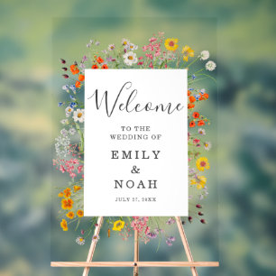 Farbenfrohe Blume Land Hochzeit Willkommen Acrylschild