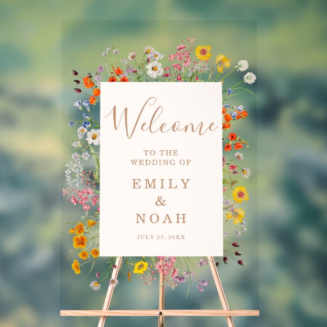 Farbenfrohe Blume Land Hochzeit Willkommen Acrylschild (Neutral)