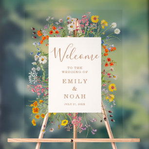 Farbenfrohe Blume Land Hochzeit Willkommen Acrylschild