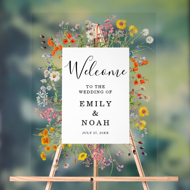 Farbenfrohe Blume Land Hochzeit Willkommen Acrylschild (Neutral)