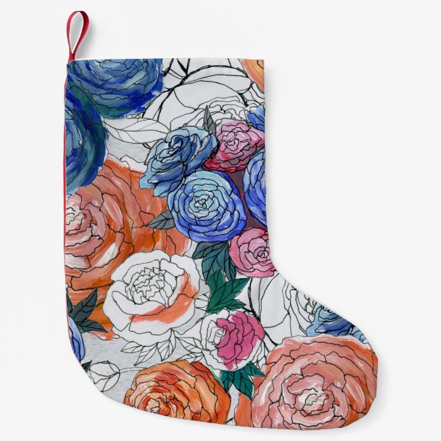Farbenfrohe Blume: Lebhaftes, nahtloses Muster Kleiner Weihnachtsstrumpf (Vorderseite)