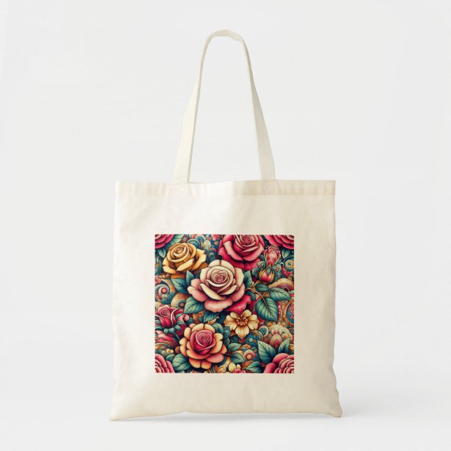 Farbenfrohe Blume mit Blumenmotiven Tragetasche (Vorne)