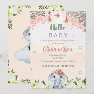 farbenfrohe Blume mit niedlichem ElefantenParty Einladung