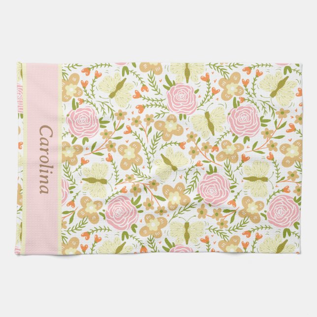 Farbenfrohe Blume mit Schmetterlingsnamen Geschirrtuch (Horizontal)