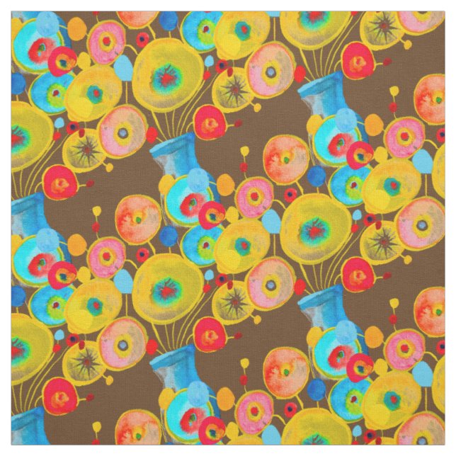 farbenfrohe Blume mit Vasenblau Stoff (Muster)