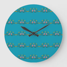 Farbenfrohe Blume Muster auf blauem Hintergrund Große Wanduhr