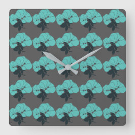 Farbenfrohe Blume Muster auf grauem Hintergrund Quadratische Wanduhr