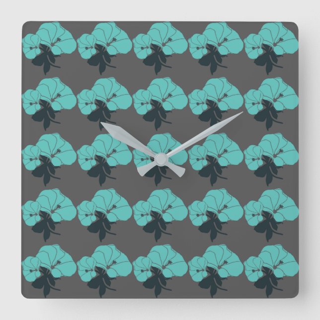 Farbenfrohe Blume Muster auf grauem Hintergrund Quadratische Wanduhr (Vorderseite)