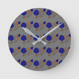 Farbenfrohe Blume Muster auf grauem Hintergrund Runde Wanduhr