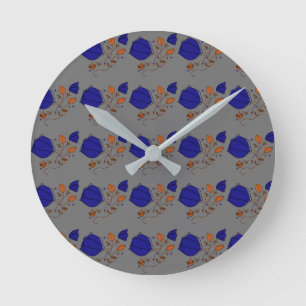 Farbenfrohe Blume Muster auf grauem Hintergrund Runde Wanduhr