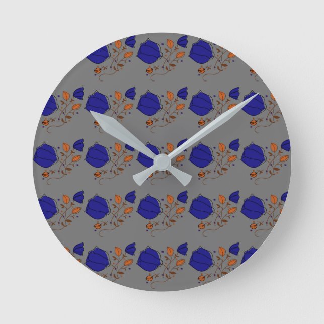 Farbenfrohe Blume Muster auf grauem Hintergrund Runde Wanduhr (Vorderseite)