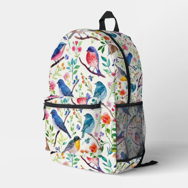 Farbenfrohe Blume Muster Bedruckter Rucksack (Rückseitige Ecke Rechts)