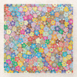 Farbenfrohe Blume Muster Boho Glasuntersetzer